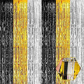 6 Pack Black Gold Silver Foil Fringe Curtain Backdrop, 3.28Ft x 8.2Ft Metallic by Ferwzsr
