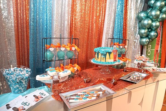 Orange Sequin Backdrop Curtains 2 Panels 2FTx8FT Glitter Orange Photo Backdrop - Image 4