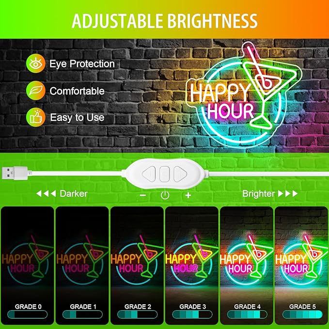Happy Hour Neon Sign Dimmable Led Happy Hour Neon Bar Signs - Image 3