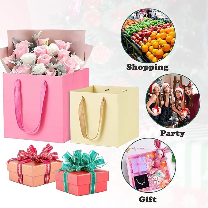 ADIDO EVA Pink Square Gift Bags Medium Size Square Bottom Paper Bags - Image 5
