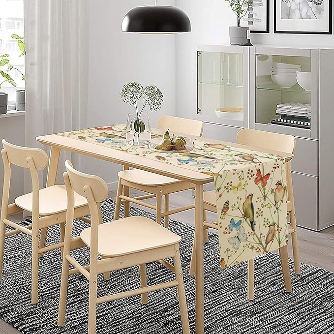 Brown Bird Floral Table Runner Spring Flower Kitchen Table Decoration Suitable - Image 4