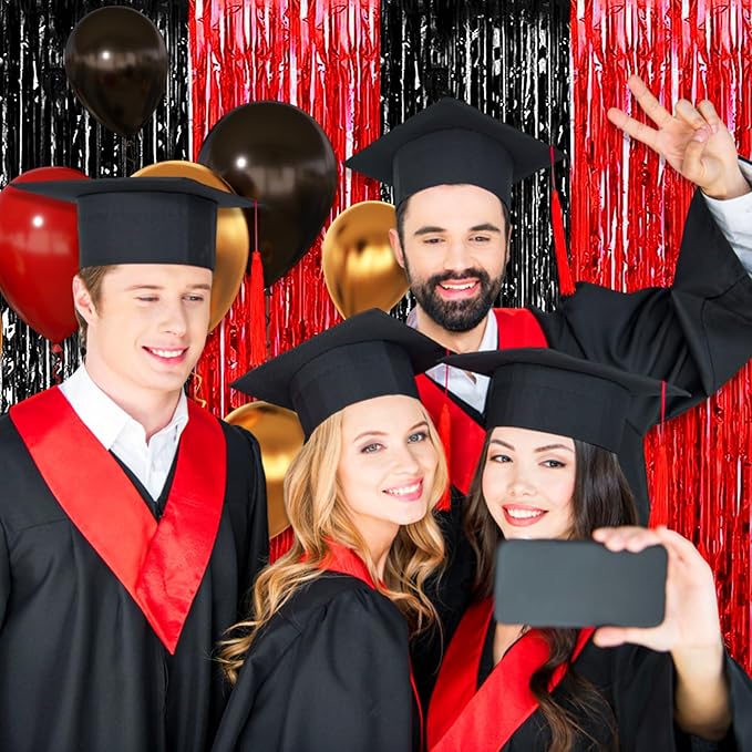 3 Pack Black Red Foil Fringe Curtain Backdrop, 3.28Ft x 8.2Ft Metallic Tinsel - Image 4