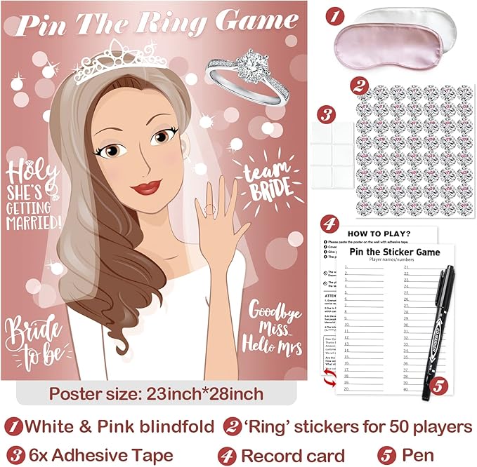 Bridal Shower Games, Pin The Ring On The Bride, Bridal Shower Engagement - Image 2