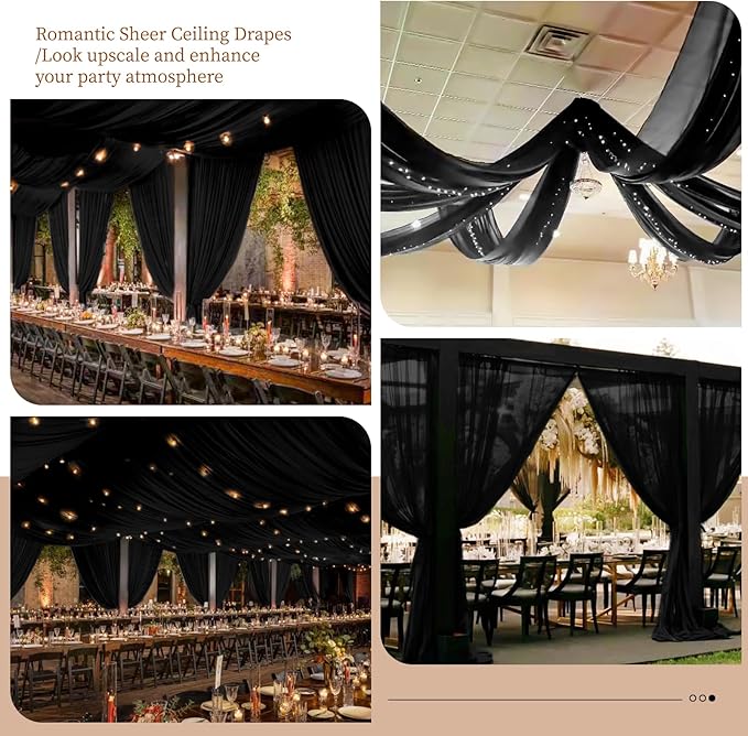 6 Panels Black Ceiling Drapes 5ftx10ft Wedding Chiffon Fabric Arch Draping - Image 6