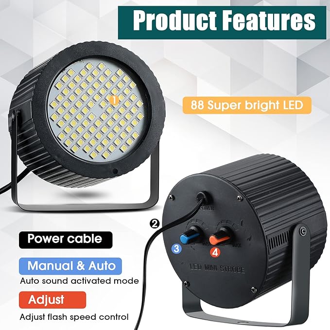 2 Pcs Bright White Strobe Light 88 LEDs Flash Party Lighting Speed and Sound - Image 3