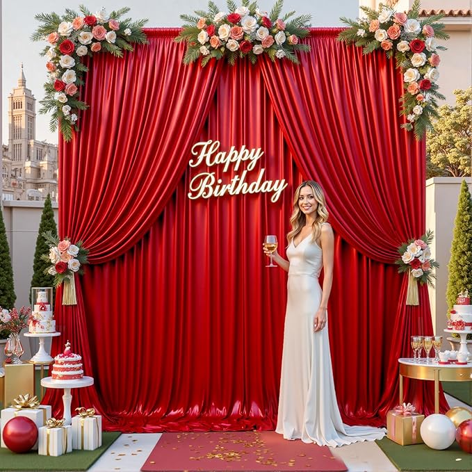 PartyVillage 10x10FT Red Sequin Christmas Backdrop Curtain -2 Panels 5x10FT - Image 2