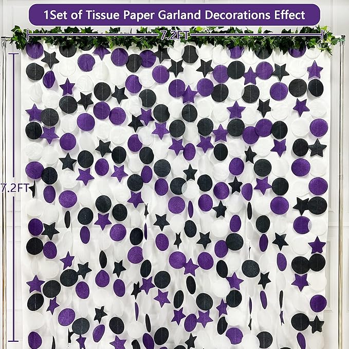 173 Ft Purple Black and White Party Decorations Big Star Circle Dot Backdrop - Image 4