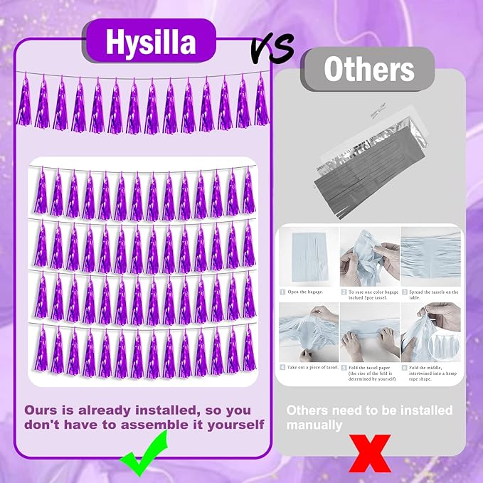 6P Purple Foil Fringe Metallic Tassel Streamers Banner Tassel Garland - Image 3