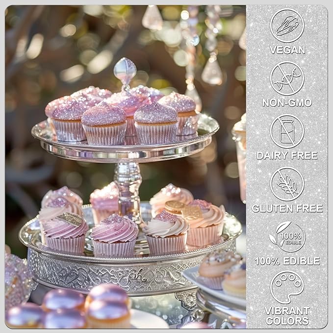 Silver Edible Glitter - 5g Food Grade Cake Decorating Shimmering Glitter - Image 3