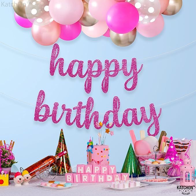 KatchOn, Glitter Pink Cursive Happy Birthday Banner - Image 5