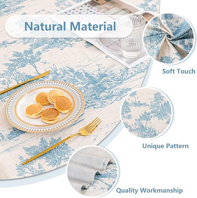 MYSKY HOME Linen Vintage Rectangle Tablecloth 60x84 Inches - Image 3