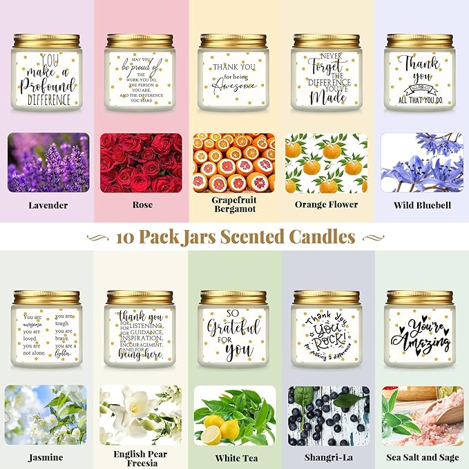 Roowest 10 Jars Thank You Gift Candles 3.5 oz Employee Appreciation Gifts Bulk - Image 3