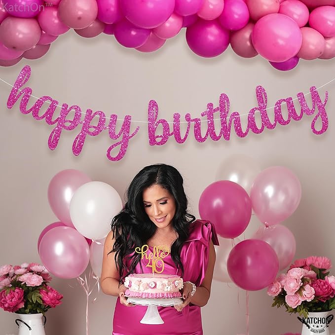 KatchOn, Glitter Pink Cursive Happy Birthday Banner - Image 8
