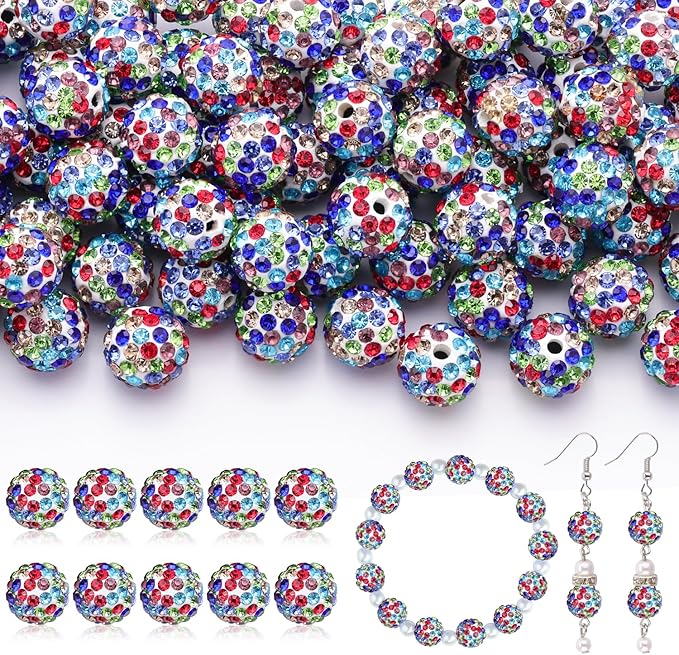 105pcs 10mm Rhinestone Beads for Jewelry Making, Sparkle Crystal Clay Christmas by TINKRSTUFF