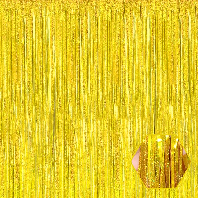 6 Pack Gold Foil Fringe Curtain Backdrop, 3.28Ft x 8.2Ft Metallic Tinsel Foil by Ferwzsr