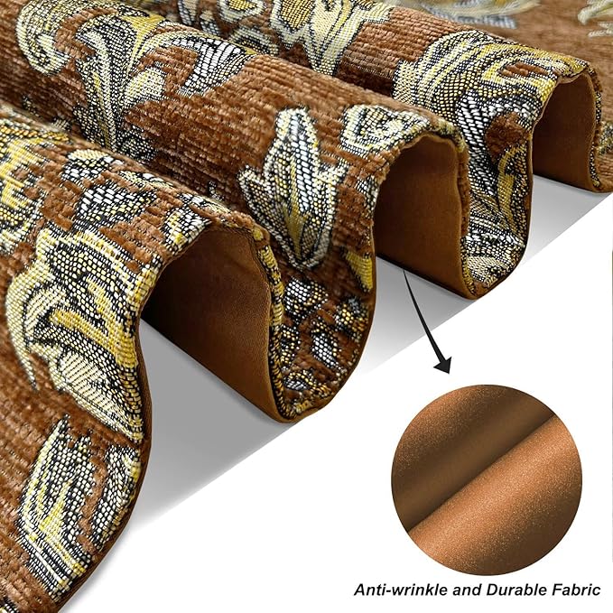 Elegant Floral Chenille Gold Jacquard Table Runner Advanced Caramel-Color - Image 6