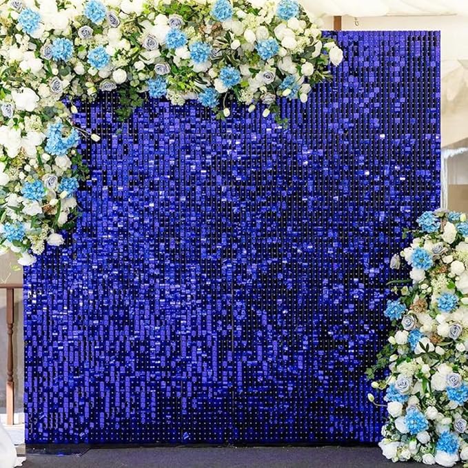 Qcity Blue Shimmer Wall Backdrop 24PCS, Square Sequin Glitter Backdrop Panel - Image 6