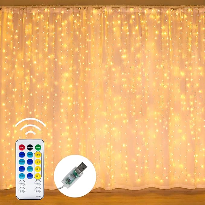 Dazzle Bright Curtain String Lights, 300 LED 9.8ft x9.8ft Warm White Fairy - Image 6
