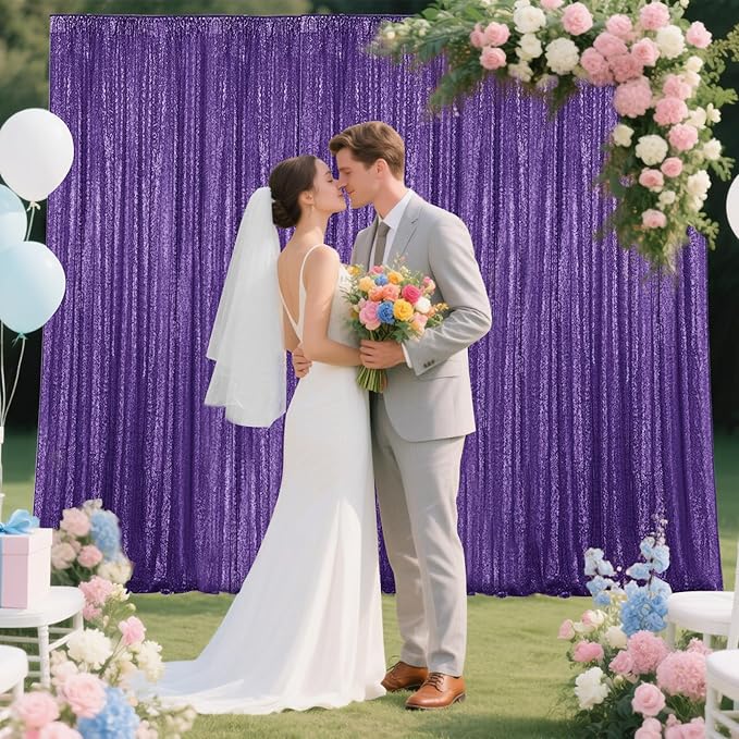 Purple Sequin Backdrop Curtain 2 Pieces 2FTx8FT Glitter Photography Backdrop - Image 3