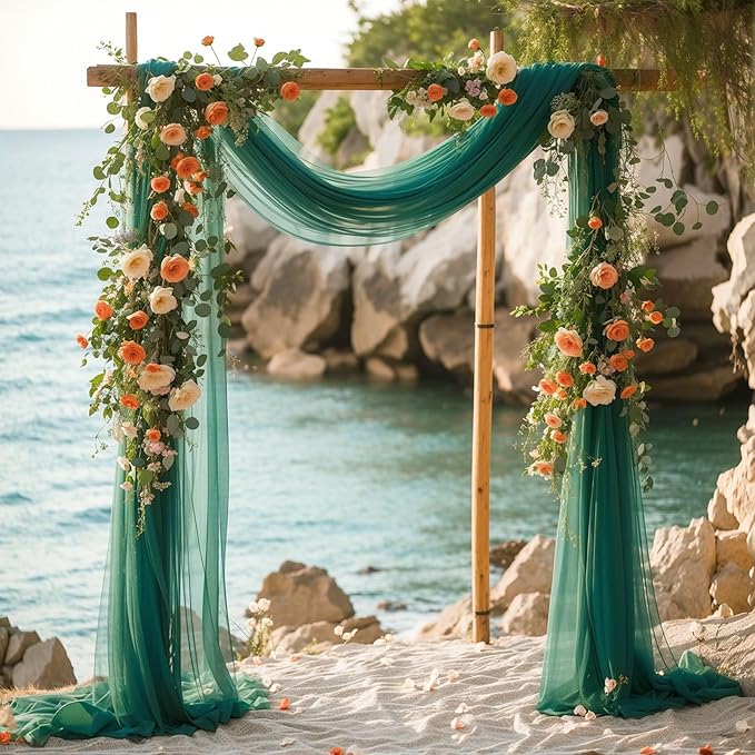 Wedding Arch Draping Fabric, 1 Panel 28" x 19Ft Emerald Green Arch Drapes Sheer - Image 5
