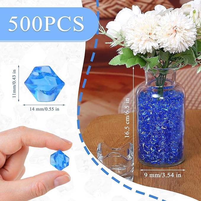 LAIDANLA 500PCS Blue Acrylic Gems Vase Fillers Fake Ice Cubes Plastic Diamonds - Image 4