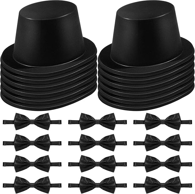 SATINIOR Magician Costume Headwear Set, Includes 12 Pieces Black Top Hat and 12 by SATINIOR
