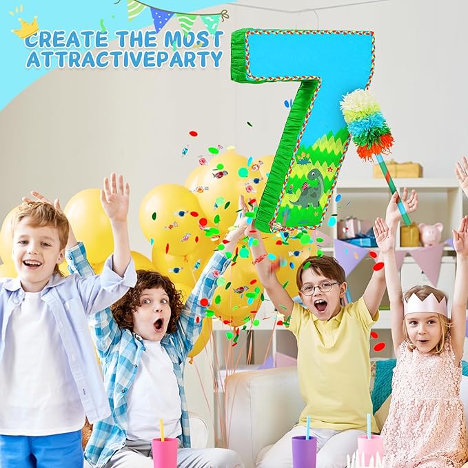 Number 7 Pinata for Birthday Party Decorations, Jungle Dinosaur Piñata Games Toy - Image 6