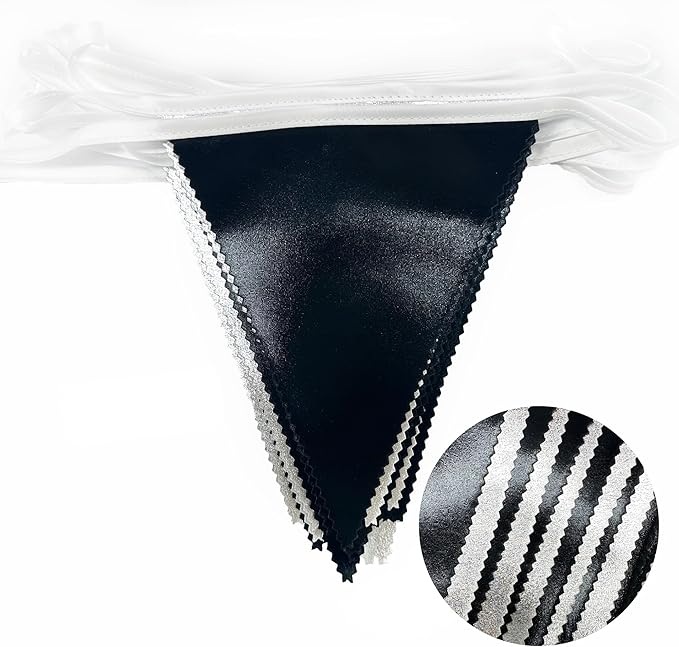 Black and Silver Party Decorations Triangle Pennant Banner Flag Metallic Fabric - Image 3