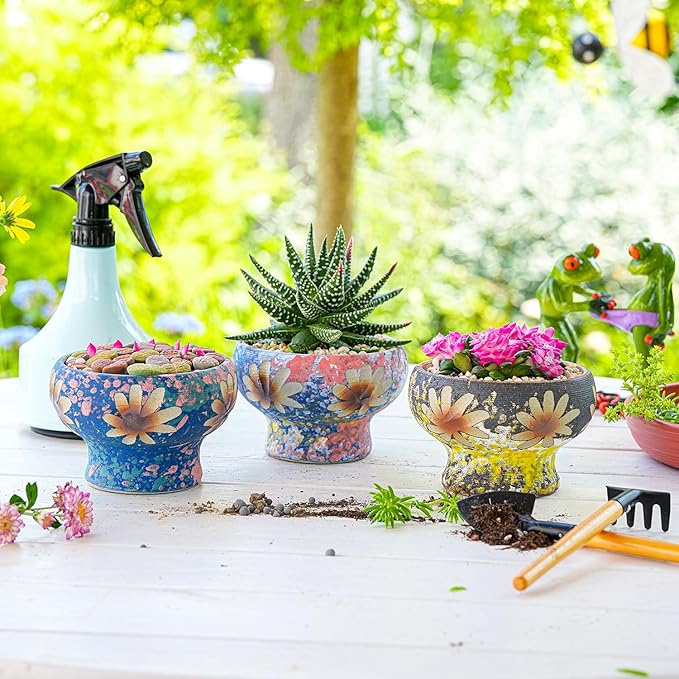 Sungmor Small Succulent Planters Set of 3, Beautiful Hand Crafted Ceramic Plant - Image 3
