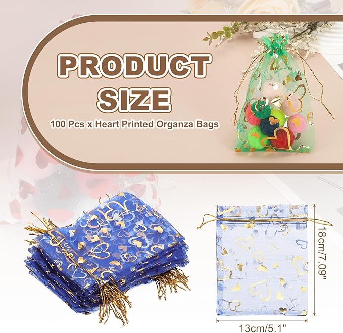 PATIKIL 100 Pcs 5x7 Inch Heart Printed Organza Bags - Image 2