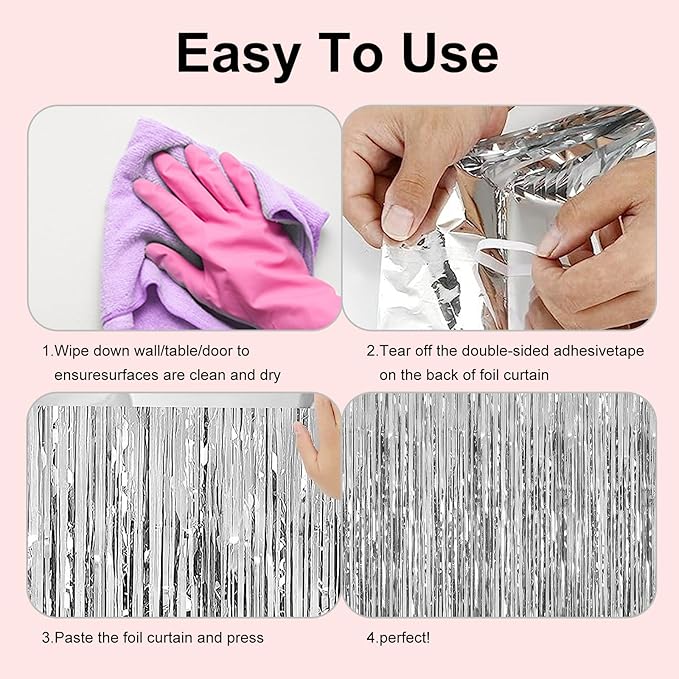 2 Pack 3.28 ft x 6.56 ft Silvery Tinsel Curtain Party Backdrop Decorations - Image 5