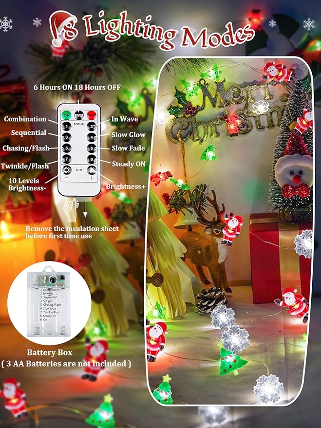 Christmas String Lights Decoration, 10ft 30LED Christmas Tree Santa Snowflake - Image 2