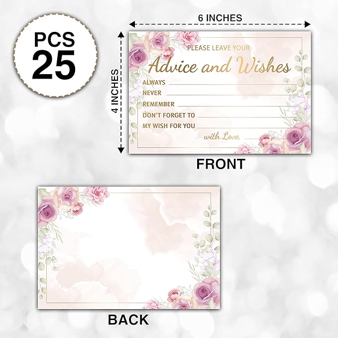 Purple Floral Advice and Wishes Cards, Mr and Mrs, Bride Shower, Wedding - Image 2