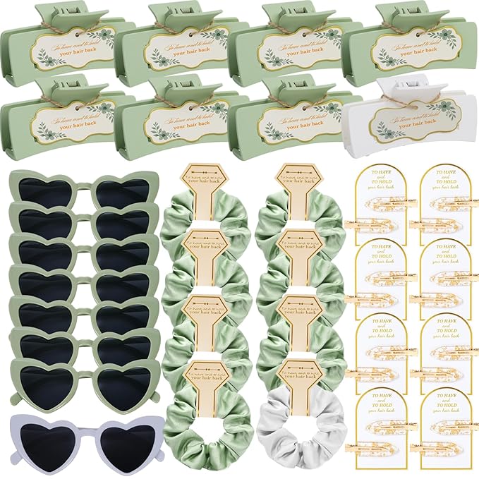 Sage Green Bridesmaid Gifts for Proposal, Scrunchies, Makeup Clips & Heart by Unknown