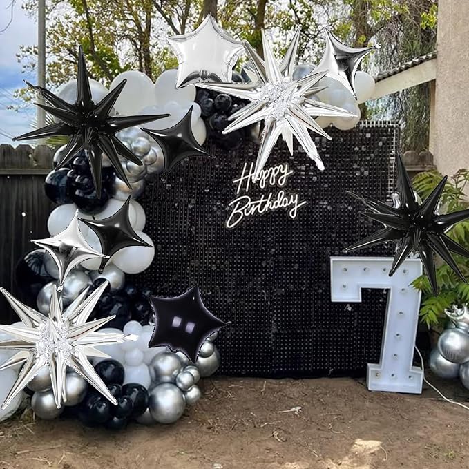 Black and Silver Star Balloons, 22in Large Star Balloons Foil 10in 4-Pointed & - Image 6