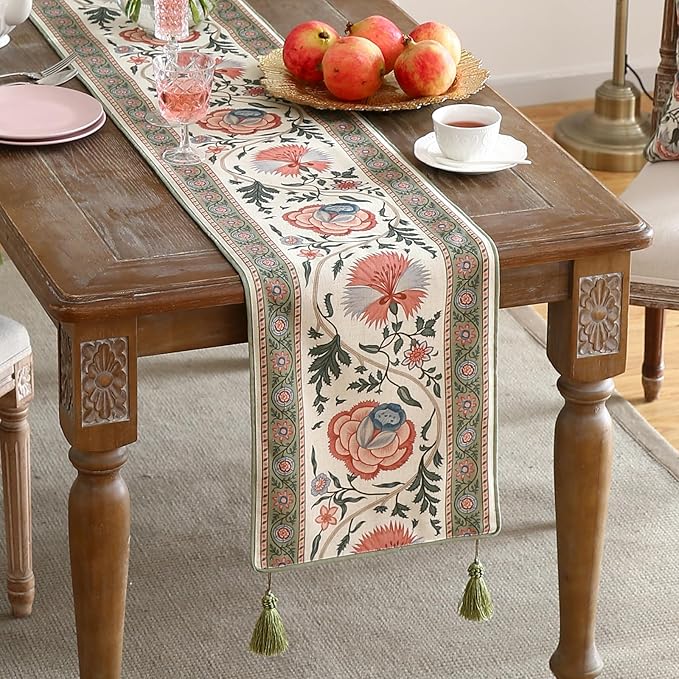 ISAENNE Designer Vintage Linen Extra Long Table Runner 118 Inches, Elegant - Image 2