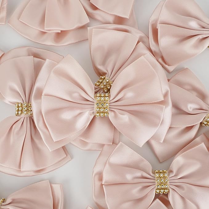 Pink Ribbon Bow 4'' Premade Satin Bows, Rose Gold Bow - Image 4
