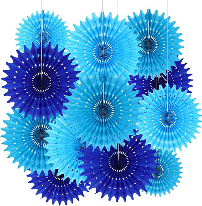 BestoFun 12PCS Paper Fans Blue Party Decorations Tissue Paper Flowers by Unknown