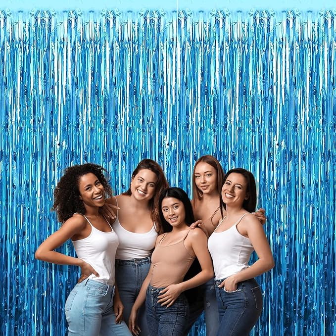 4 Pack Lake Blue Foil Fringe Curtain Backdrop, 3.3Ft x 9.8Ft Metallic Tinsel - Image 6