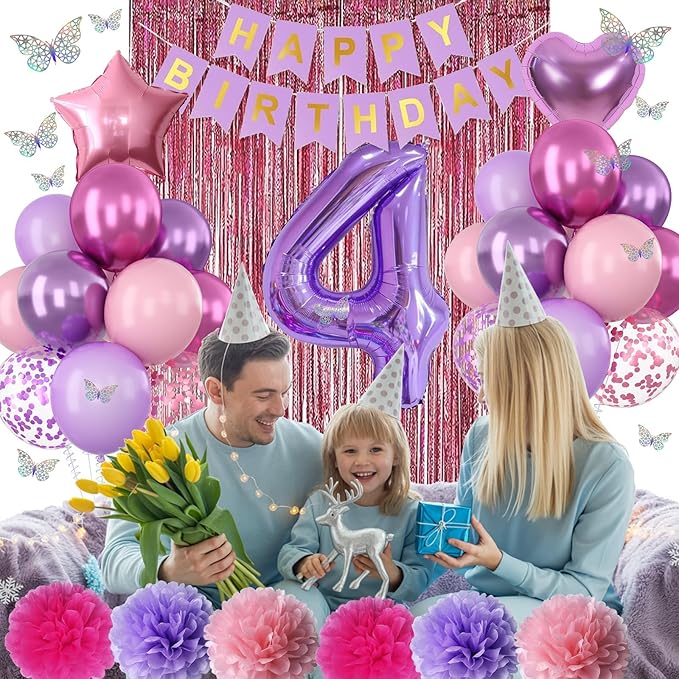 Pink Purple 4th Birthday Party Decorations - Image 5