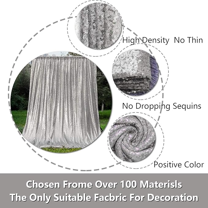 Silver Sequin Backdrop Curtains 4 Panels 2FTx8FT Wedding Photo Backdrop Glitter - Image 3