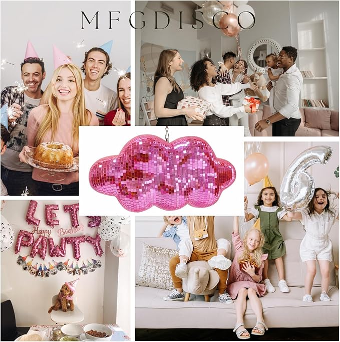 Pink Disco Ball Cloud Shaped, Hanging Disco Decor - Image 4
