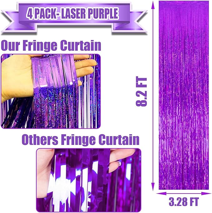 4 Pack Purple Tinsel Foil Fringe Curtain Backdrop, 3.28Ft x 8.2Ft Metallic - Image 2