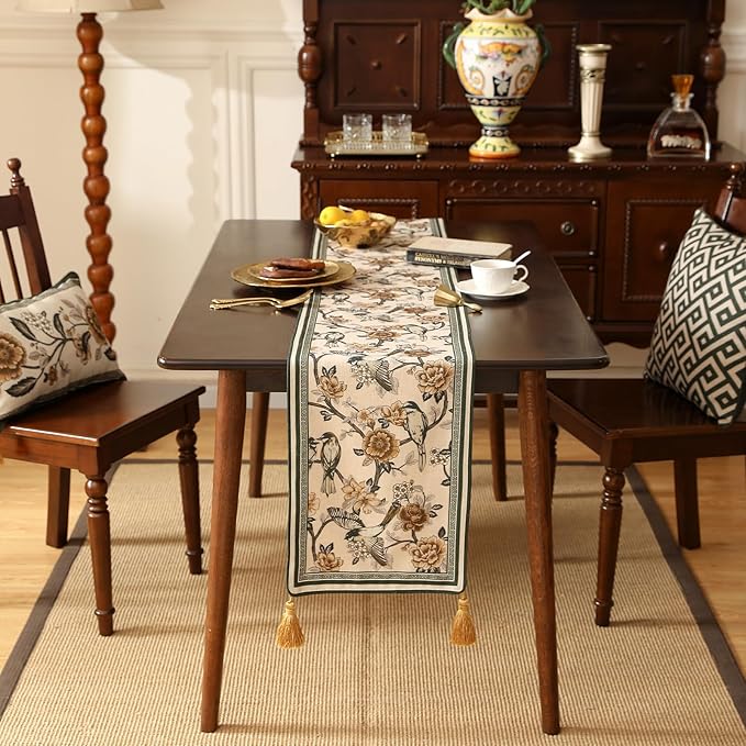ISAENNE Designer Vintage Beige Linen Table Runner 118 Inches Extra Long - Image 6