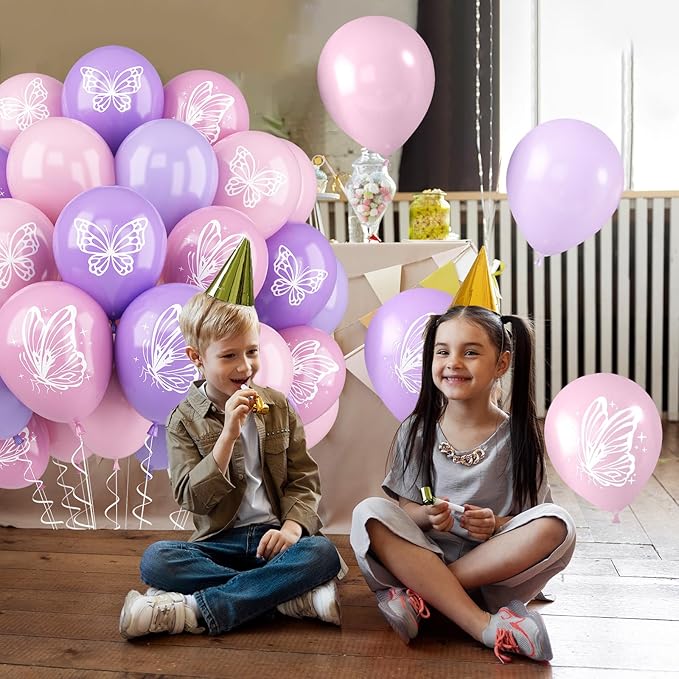 Maca Pink Purple Butterfly Printed Balloons - Image 5