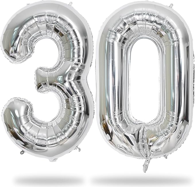 Silver 30 Number Balloons, 40 Inch Helium Foil Number 3 & 0 Balloons by Lingqiang