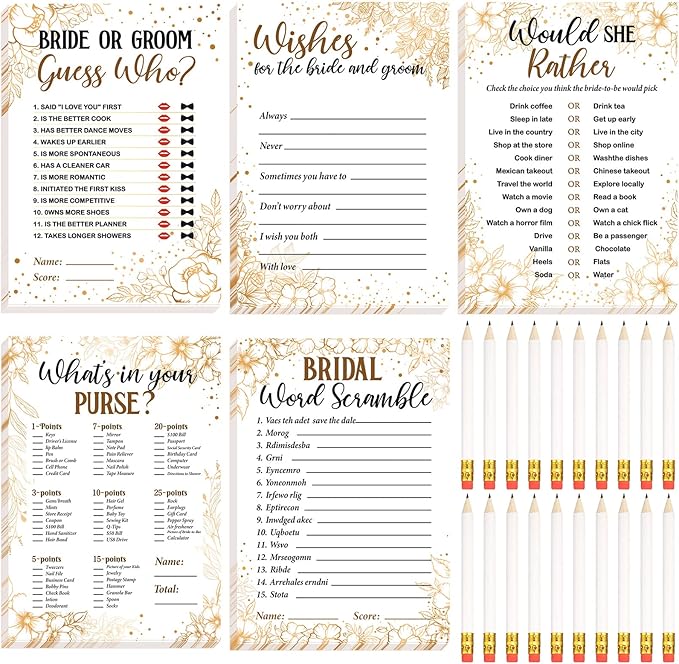Teling 145 Pieces Bridal Shower Game Bridal Shower Favors Set Wedding Games by Teling