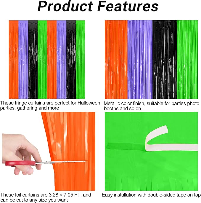 2 Pack Halloween Backdrop, 3.28 FT x 7.05 FT Orange Purple Black Green Party - Image 4