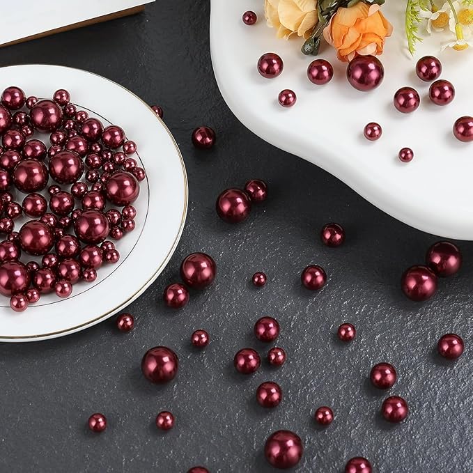 260Pcs Burgundy Glossy Beads for Centerpiece Decor, Artifical Pearls Vase Filler - Image 4