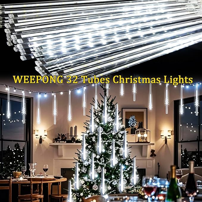 Christmas Lights Outdoor 32 Tubes 768 LEDs Meteor Shower Lights UL Certified - Image 4